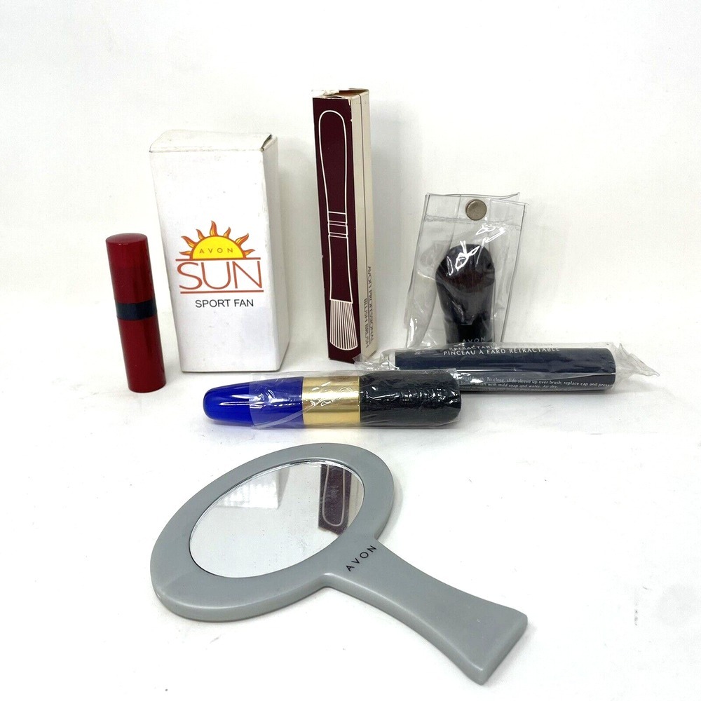 Vintage‎ Avon Makeup Tool Lot of 7 Beauty Brushes Mirror Retractable Travel